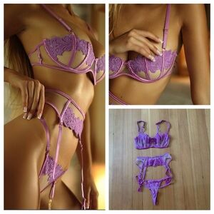Honey Birdette Amelie Set2 Pcs Bra 32DD/E+Garter Belt XS+Thong XS